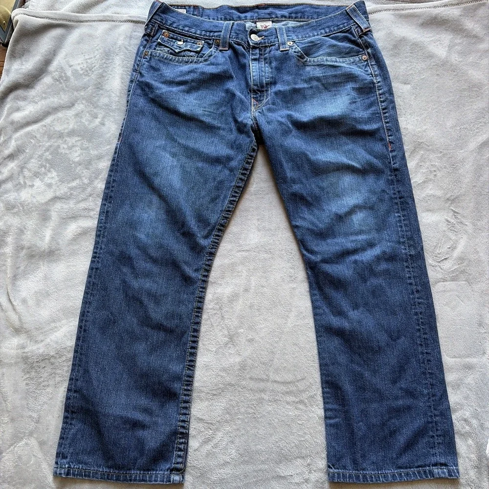 VTG True Religion Jeans Mens 40x30 Blue Ricky Stitch Flap Y2K USA